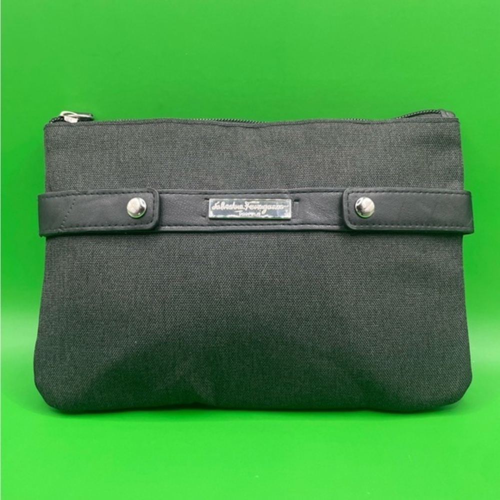 Salvatore Ferragamo Avianca Black Toiletry Case Luxury Cosmetic Makeup Bag #309